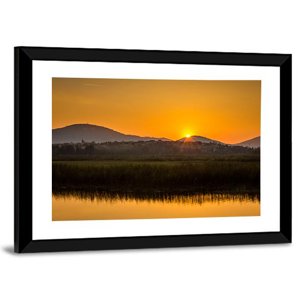 Sunset Over Mountains And Lake In Beskid Slaski Canvas Wall Art-3 Horizontal-Gallery Wrap-25" x 16"-Tiaracle