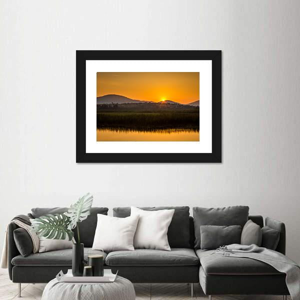 Sunset Over Mountains And Lake In Beskid Slaski Canvas Wall Art-3 Horizontal-Gallery Wrap-25" x 16"-Tiaracle