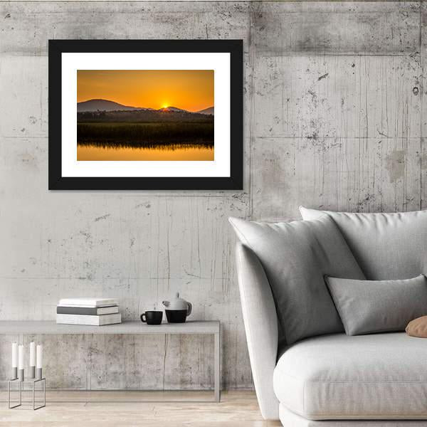 Sunset Over Mountains And Lake In Beskid Slaski Canvas Wall Art-3 Horizontal-Gallery Wrap-25" x 16"-Tiaracle