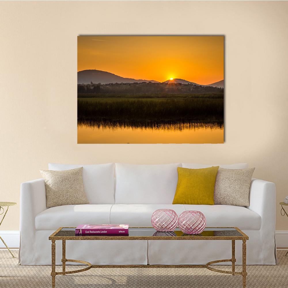 Sunset Over Mountains And Lake In Beskid Slaski Canvas Wall Art-1 Piece-Gallery Wrap-48" x 32"-Tiaracle