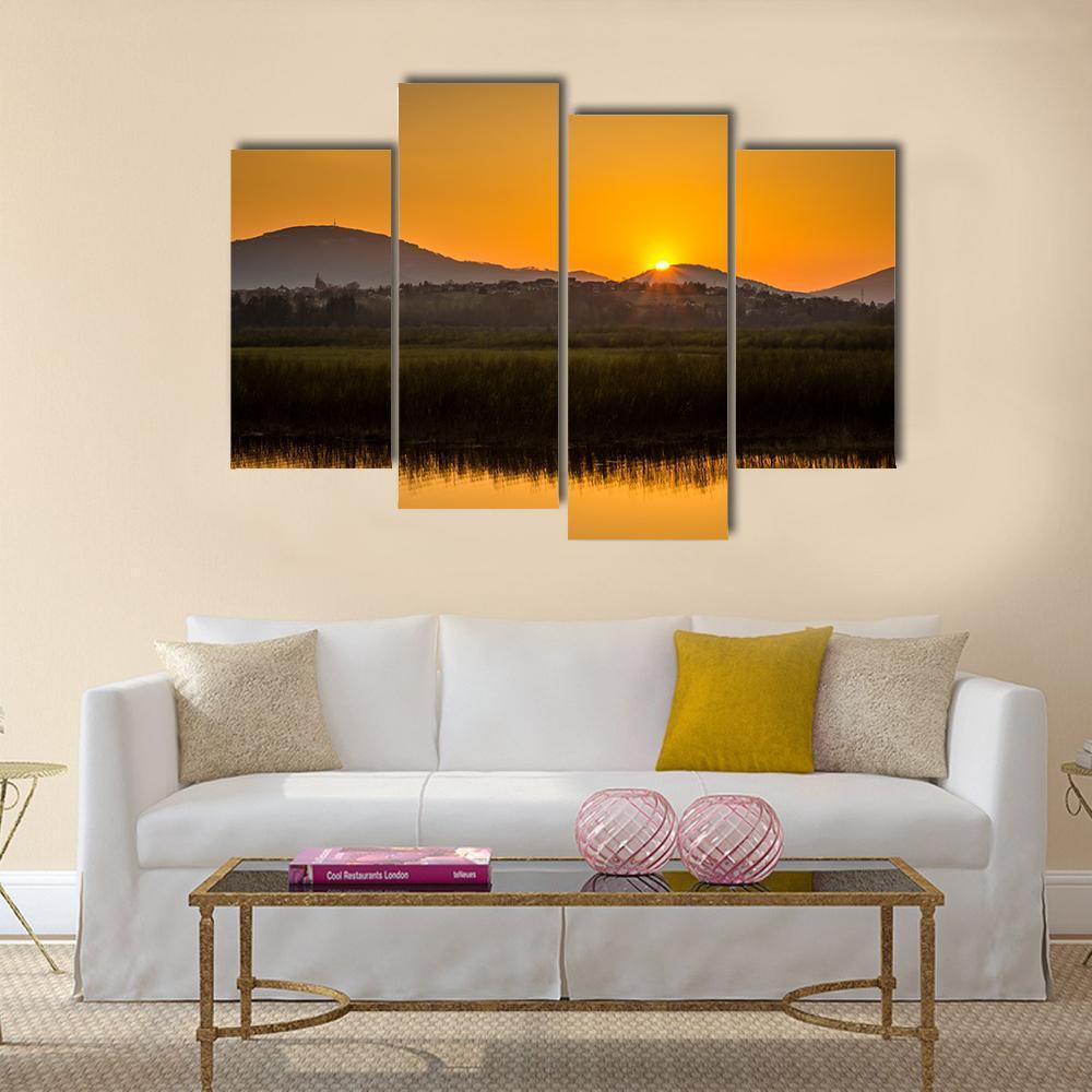 Sunset Over Mountains And Lake In Beskid Slaski Canvas Wall Art-4 Pop-Gallery Wrap-50" x 32"-Tiaracle
