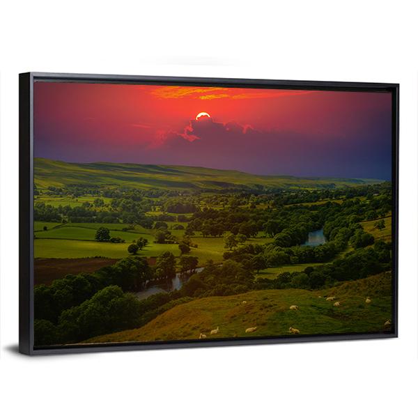 Sunset Over Mountains Canvas Wall Art-3 Horizontal-Gallery Wrap-25" x 16"-Tiaracle