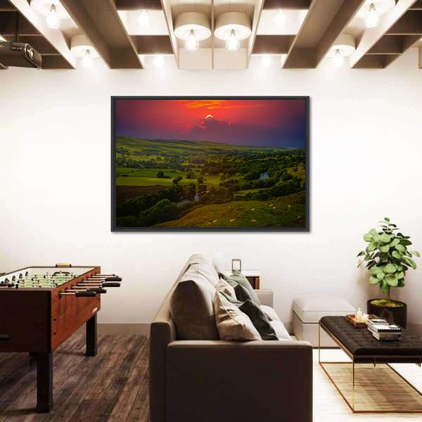 Sunset Over Mountains Canvas Wall Art-3 Horizontal-Gallery Wrap-25" x 16"-Tiaracle