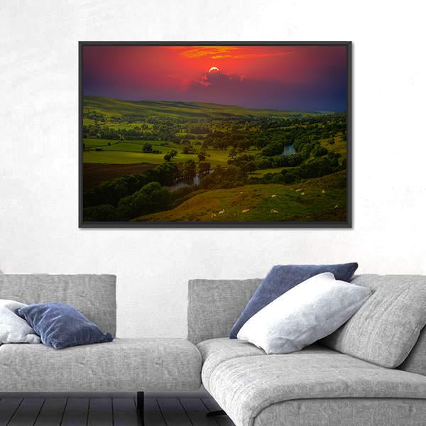 Sunset Over Mountains Canvas Wall Art-3 Horizontal-Gallery Wrap-25" x 16"-Tiaracle