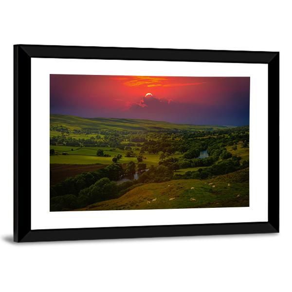 Sunset Over Mountains Canvas Wall Art-3 Horizontal-Gallery Wrap-25" x 16"-Tiaracle
