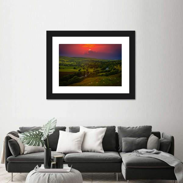 Sunset Over Mountains Canvas Wall Art-3 Horizontal-Gallery Wrap-25" x 16"-Tiaracle