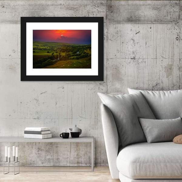 Sunset Over Mountains Canvas Wall Art-3 Horizontal-Gallery Wrap-25" x 16"-Tiaracle