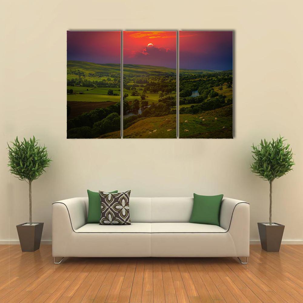 Sunset Over Mountains Canvas Wall Art-3 Horizontal-Gallery Wrap-37" x 24"-Tiaracle
