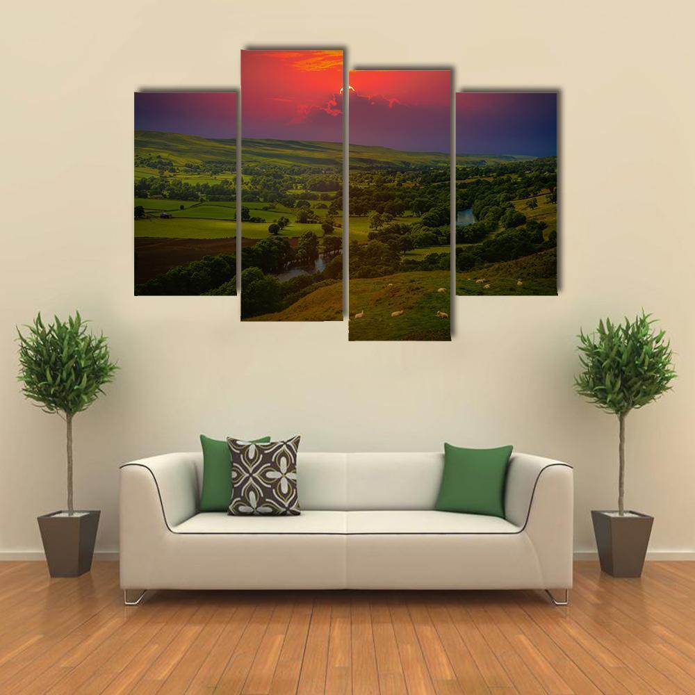 Sunset Over Mountains Canvas Wall Art-4 Pop-Gallery Wrap-50" x 32"-Tiaracle