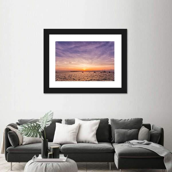 Sunset Over Ocean Beach Canvas Wall Art-3 Horizontal-Gallery Wrap-25" x 16"-Tiaracle