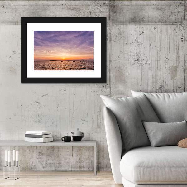 Sunset Over Ocean Beach Canvas Wall Art-3 Horizontal-Gallery Wrap-25" x 16"-Tiaracle