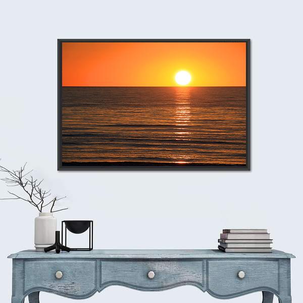 Sunset Over Ocean Large's Bay Canvas Wall Art-1 Piece-Floating Frame-24" x 16"-Tiaracle