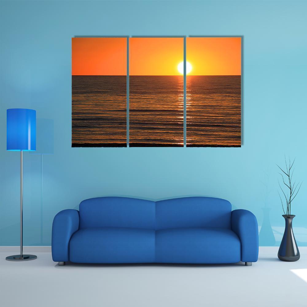 Sunset Over Ocean Large's Bay Canvas Wall Art-3 Horizontal-Gallery Wrap-37" x 24"-Tiaracle