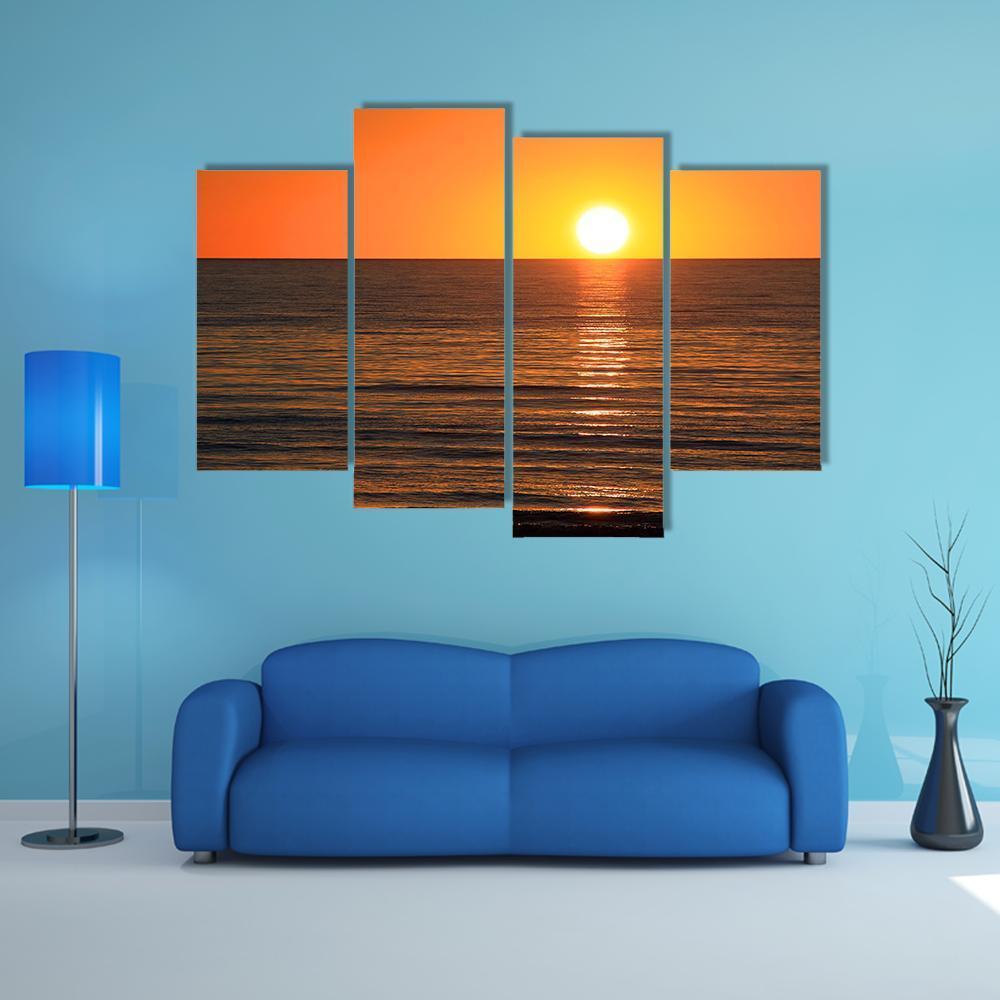Sunset Over Ocean Large's Bay Canvas Wall Art-4 Pop-Gallery Wrap-50" x 32"-Tiaracle