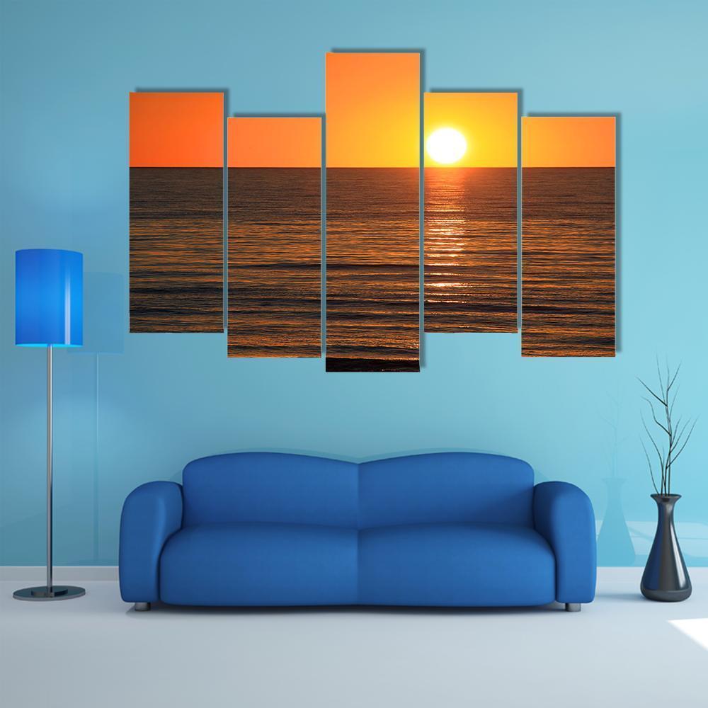 Sunset Over Ocean Large's Bay Canvas Wall Art-5 Pop-Gallery Wrap-47" x 32"-Tiaracle