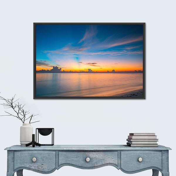 Sunset Over Ocean On Maldives Canvas Wall Art-1 Piece-Floating Frame-24" x 16"-Tiaracle