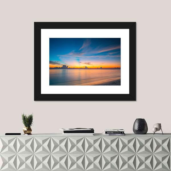 Sunset Over Ocean On Maldives Canvas Wall Art-1 Piece-Framed Print-20" x 16"-Tiaracle