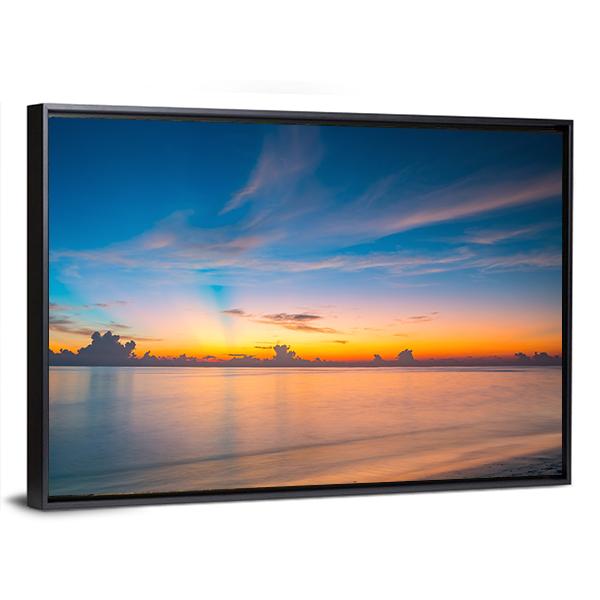 Sunset Over Ocean On Maldives Canvas Wall Art-3 Horizontal-Gallery Wrap-25" x 16"-Tiaracle