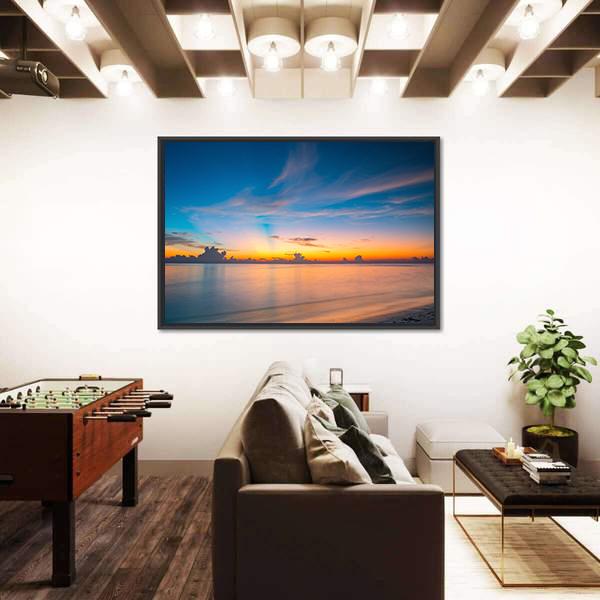 Sunset Over Ocean On Maldives Canvas Wall Art-3 Horizontal-Gallery Wrap-25" x 16"-Tiaracle