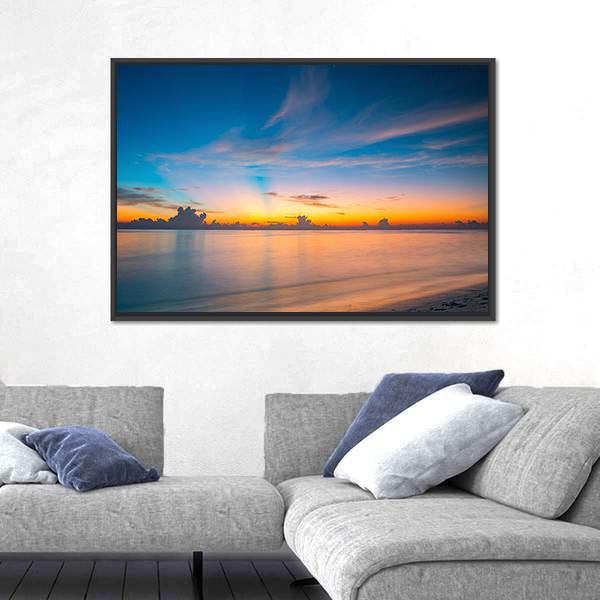 Sunset Over Ocean On Maldives Canvas Wall Art-3 Horizontal-Gallery Wrap-25" x 16"-Tiaracle