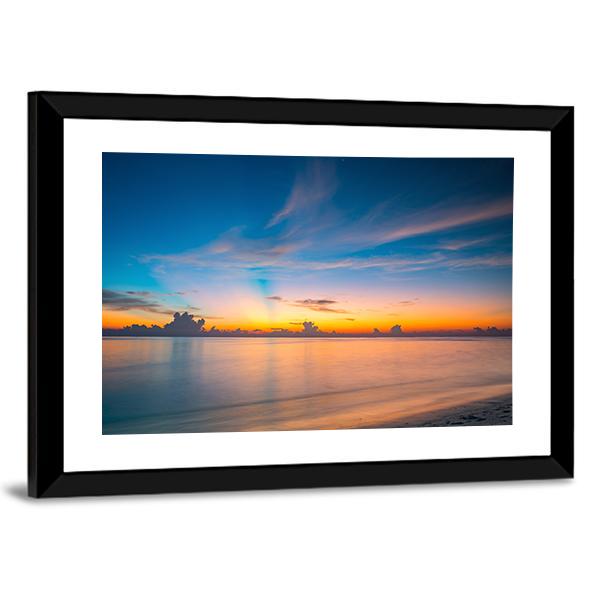 Sunset Over Ocean On Maldives Canvas Wall Art-3 Horizontal-Gallery Wrap-25" x 16"-Tiaracle