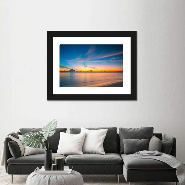 Sunset Over Ocean On Maldives Canvas Wall Art-3 Horizontal-Gallery Wrap-25" x 16"-Tiaracle