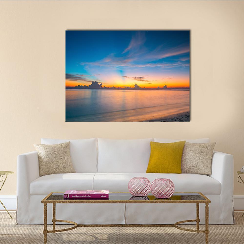 Sunset Over Ocean On Maldives Canvas Wall Art-1 Piece-Gallery Wrap-48" x 32"-Tiaracle