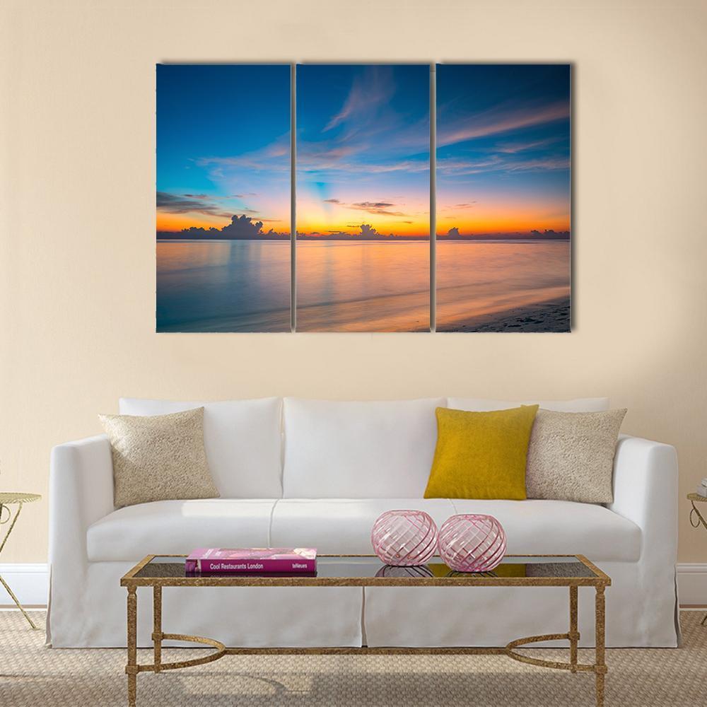 Sunset Over Ocean On Maldives Canvas Wall Art-4 Pop-Gallery Wrap-50" x 32"-Tiaracle