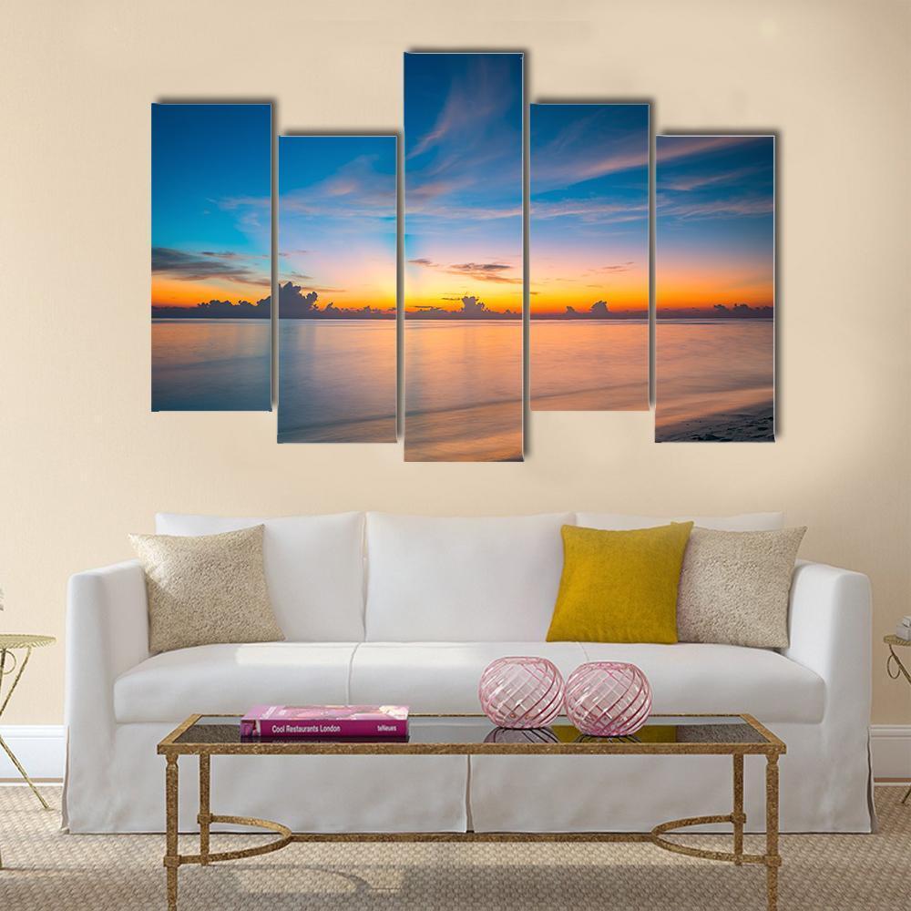 Sunset Over Ocean On Maldives Canvas Wall Art-5 Pop-Gallery Wrap-47" x 32"-Tiaracle