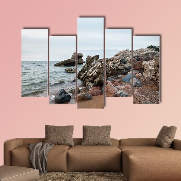Sunset Over Old Demolished Military Forts Canvas Wall Art-5 Pop-Gallery Wrap-47" x 32"-Tiaracle