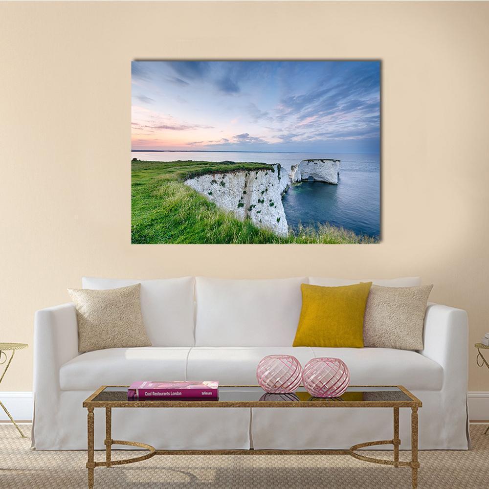 Sunset Over Old Harry Rocks Canvas Wall Art-1 Piece-Gallery Wrap-36" x 24"-Tiaracle