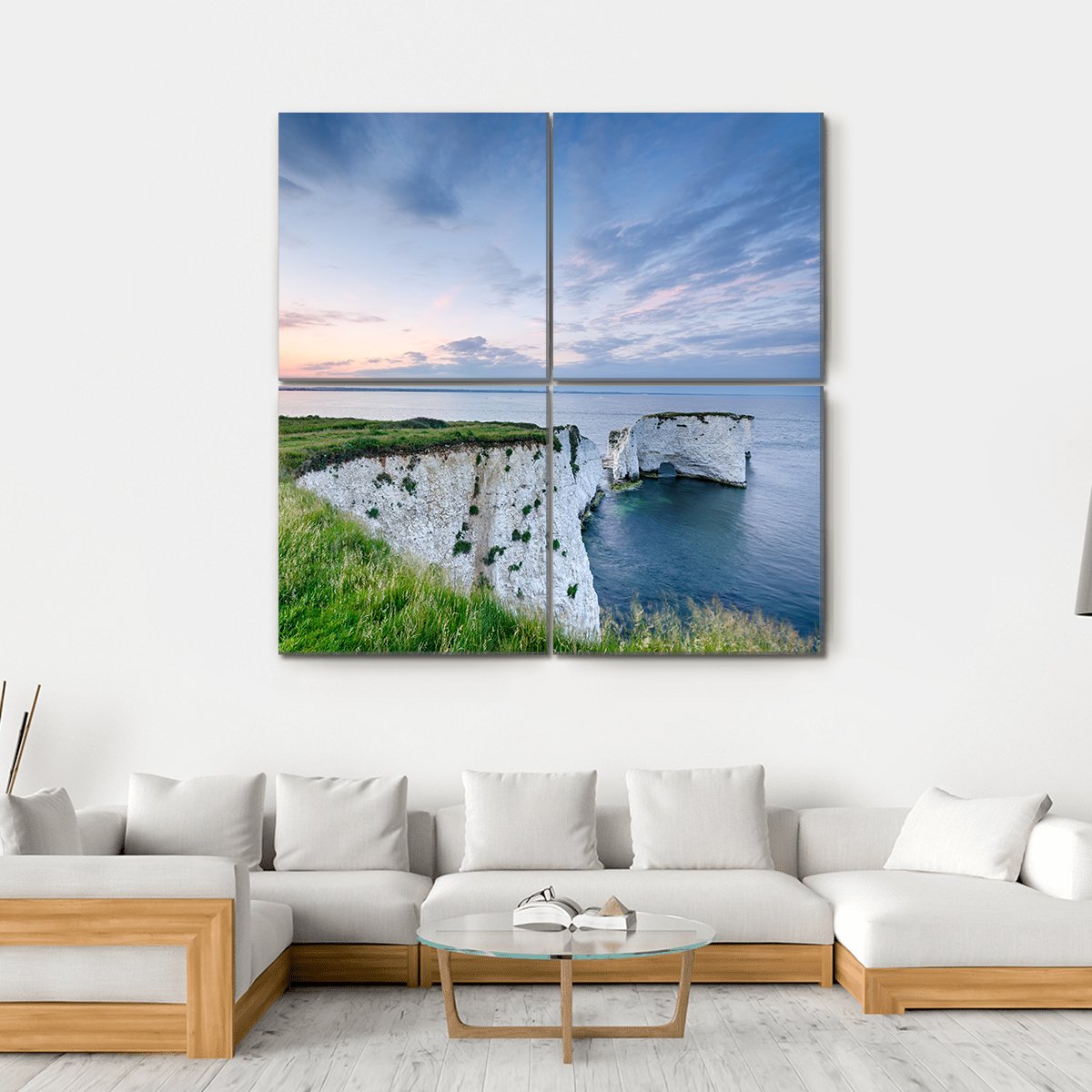 Sunset Over Old Harry Rocks Canvas Wall Art-4 Square-Gallery Wrap-17" x 17"-Tiaracle