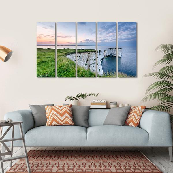 Sunset Over Old Harry Rocks Canvas Wall Art-5 Horizontal-Gallery Wrap-22" x 12"-Tiaracle