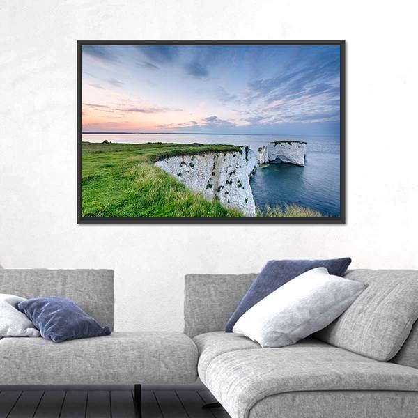 Sunset Over Old Harry Rocks Canvas Wall Art-3 Horizontal-Gallery Wrap-25" x 16"-Tiaracle