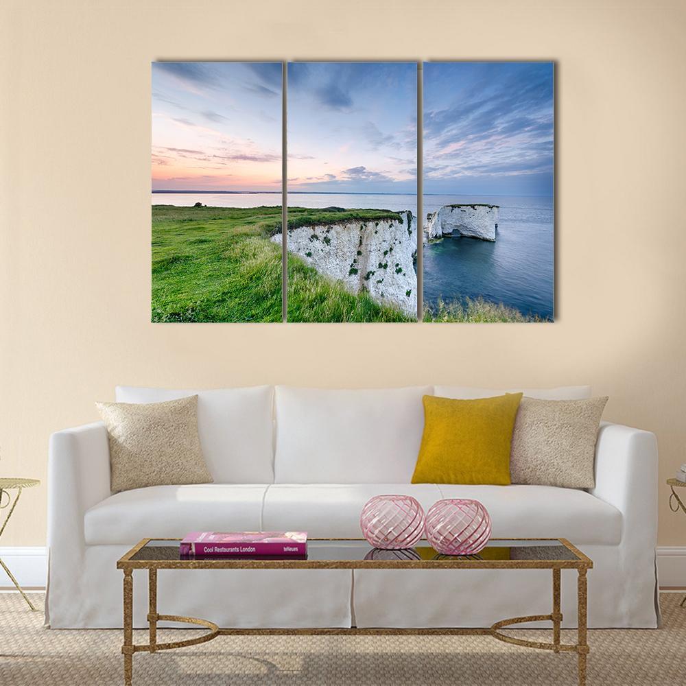 Sunset Over Old Harry Rocks Canvas Wall Art-3 Horizontal-Gallery Wrap-37" x 24"-Tiaracle