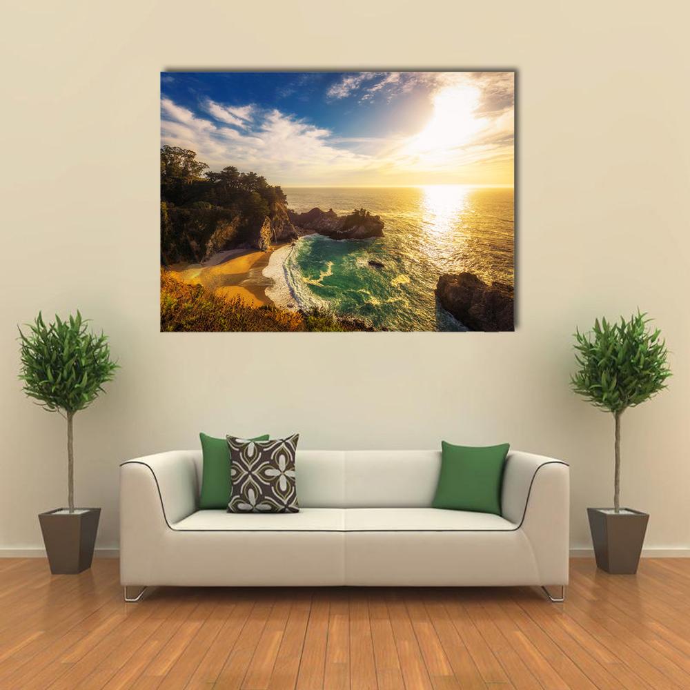 Sunset Over Pacific Coast Highway In California Canvas Wall Art-4 Horizontal-Gallery Wrap-34" x 24"-Tiaracle