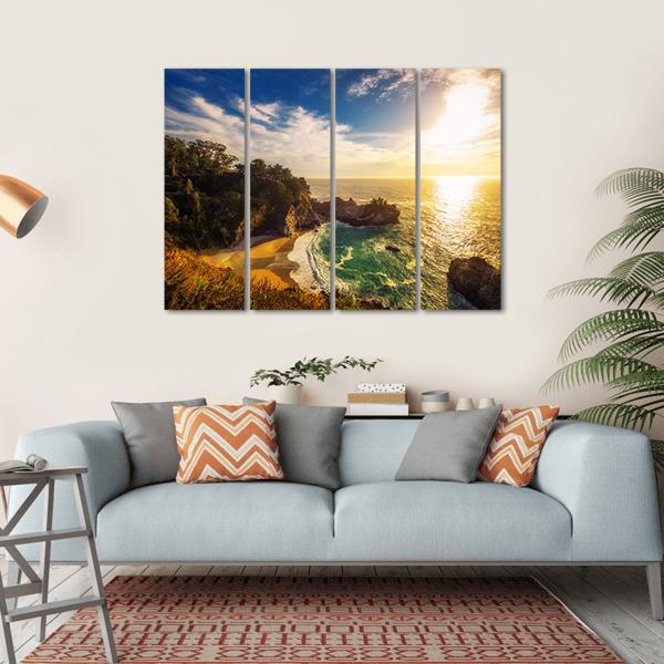 Sunset Over Pacific Coast Highway In California Canvas Wall Art-4 Horizontal-Gallery Wrap-34" x 24"-Tiaracle