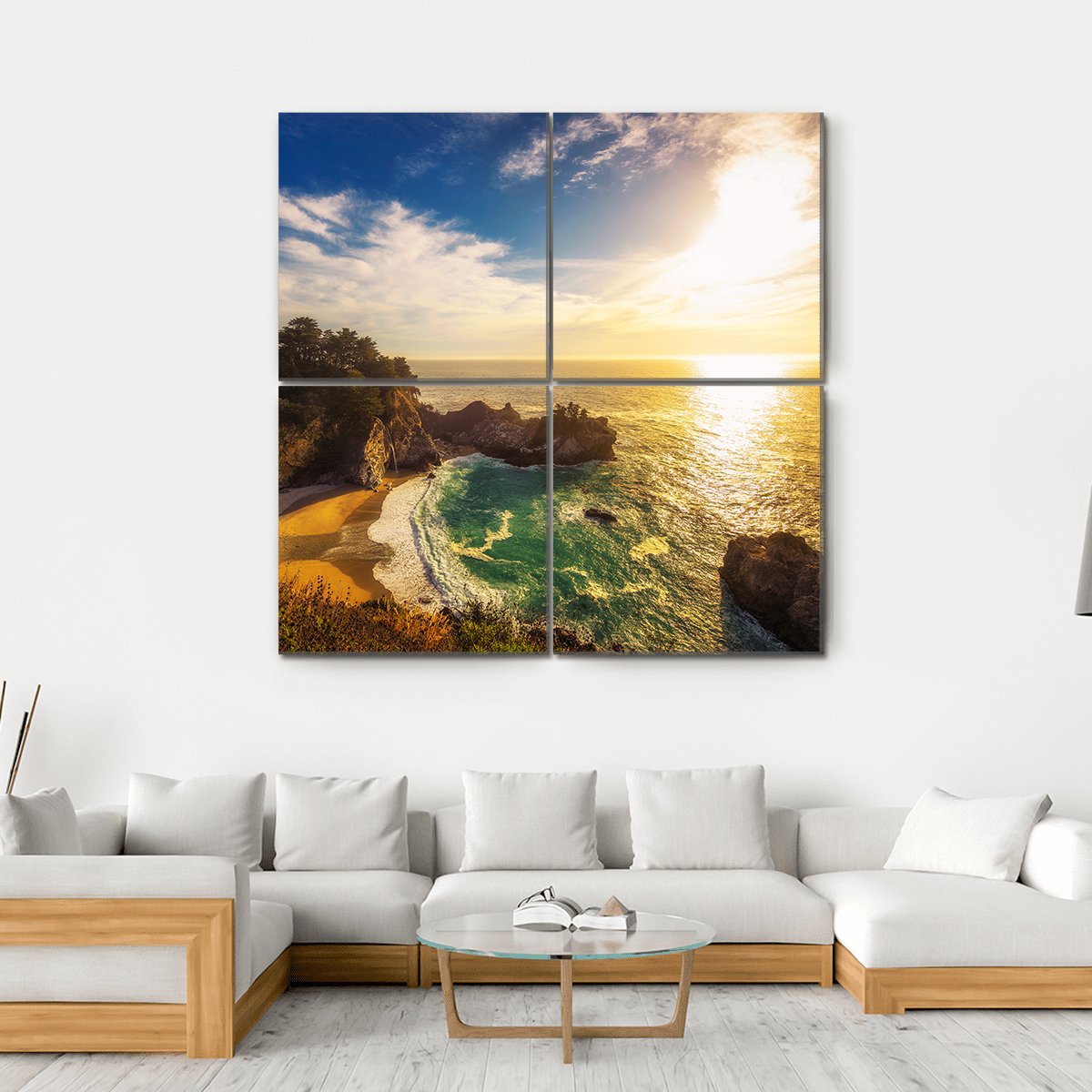 Sunset Over Pacific Coast Highway In California Canvas Wall Art-4 Square-Gallery Wrap-17" x 17"-Tiaracle