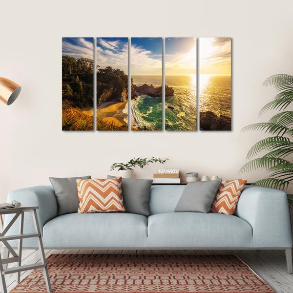 Sunset Over Pacific Coast Highway In California Canvas Wall Art-5 Horizontal-Gallery Wrap-22" x 12"-Tiaracle
