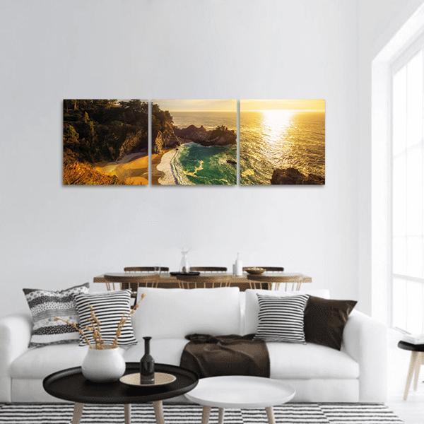 Sunset Over Pacific Coast Highway In California Panoramic Canvas Wall Art-3 Piece-25" x 08"-Tiaracle
