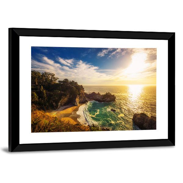 Sunset Over Pacific Coast Highway In California Panoramic Canvas Wall Art-1 Piece-36" x 12"-Tiaracle