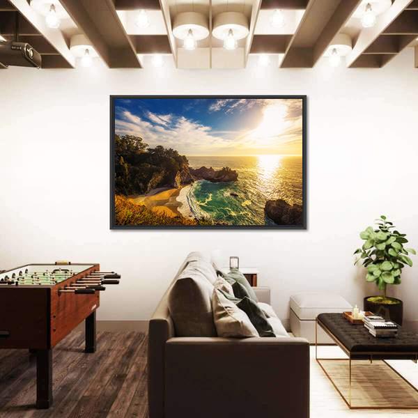 Sunset Over Pacific Coast Highway In California Panoramic Canvas Wall Art-1 Piece-36" x 12"-Tiaracle