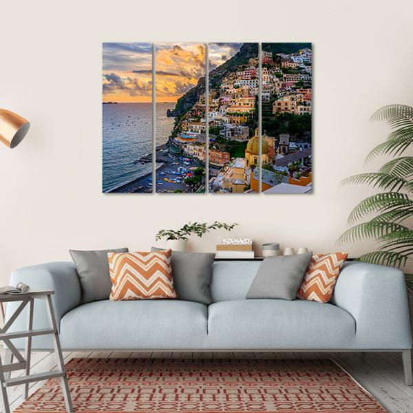 Sunset Over Positano At Amalfi Coast Canvas Wall Art-4 Horizontal-Gallery Wrap-34&quot; x 24&quot;-Tiaracle
