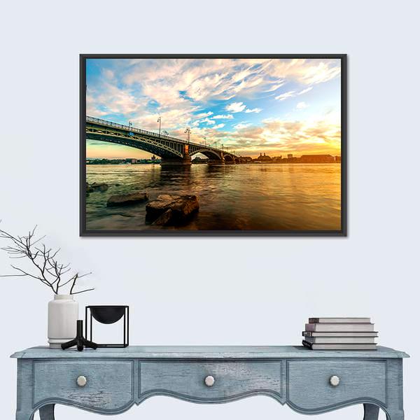 Sunset Over Rhine Canvas Wall Art-1 Piece-Floating Frame-24" x 16"-Tiaracle