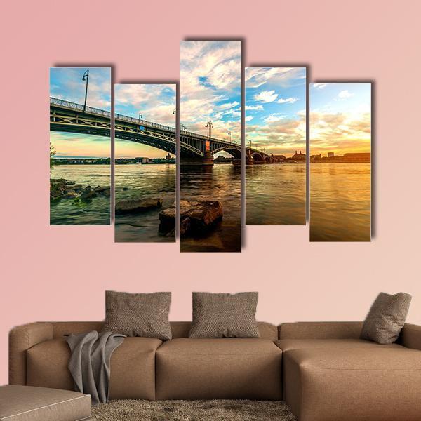 Sunset Over Rhine Canvas Wall Art-5 Pop-Gallery Wrap-47" x 32"-Tiaracle