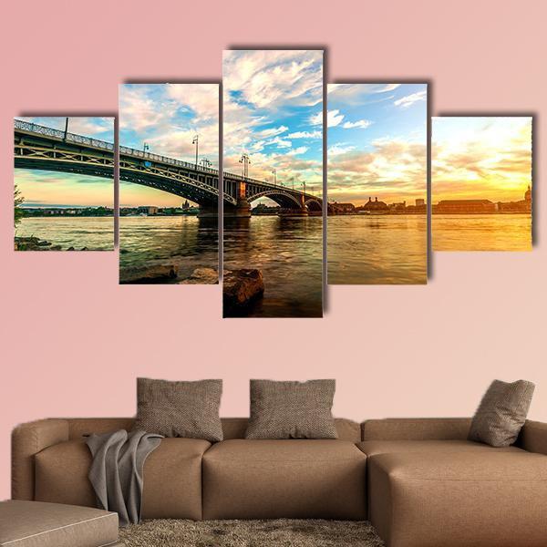Sunset Over Rhine Canvas Wall Art-5 Star-Gallery Wrap-62" x 32"-Tiaracle
