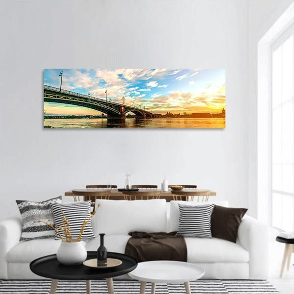 Sunset Over Rhine Panoramic Canvas Wall Art-3 Piece-25" x 08"-Tiaracle