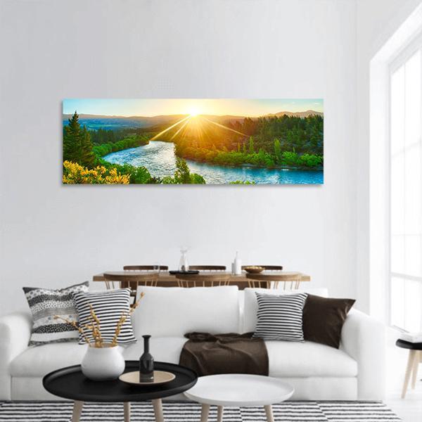 Sunset Over River Clutha In New Zealand Panoramic Canvas Wall Art-1 Piece-36" x 12"-Tiaracle