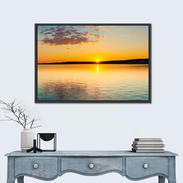 Sunset Over Sea Canvas Wall Art-1 Piece-Floating Frame-24" x 16"-Tiaracle