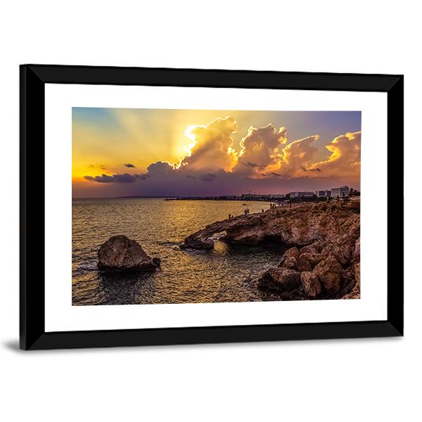 Sunset Over Sea In Cyprus Panoramic Canvas Wall Art-1 Piece-36" x 12"-Tiaracle